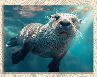 Otter Canvas Wall Art, Underwater Swimming, Sea Life, Natural Habitat, Marine Mammal, National Geographic Style Photography, Art for Bedroom