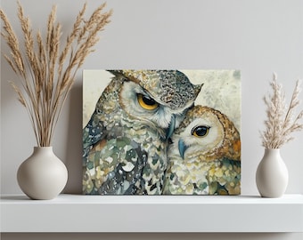 Incantevole stampa su tela con gufo, colori intensi, dettagli estremi, regalo per amanti degli animali, decorazione per la cameretta dei bambini, stampa artistica, decorazione per la casa, arte con uccelli, opere d'arte per ufficio
