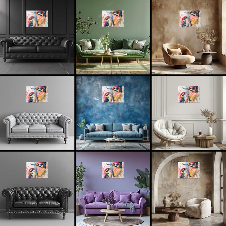 Woodpeckers Canvas Wall Art, Vibrant Nature Inspired Colorful Birds