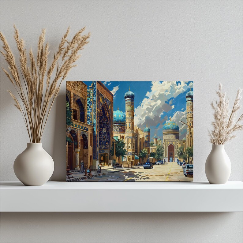 Test 3 mockup for Uzbekistan Canvas Wall Art, traditional Silk Road bazaar painting, high detail, nostalgic Uzbek tilework, super realistic oil painting
