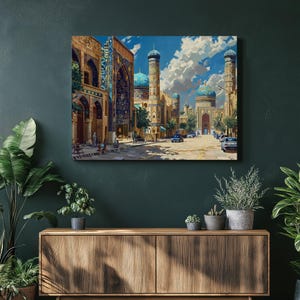 Test 3 mockup for Uzbekistan Canvas Wall Art, traditional Silk Road bazaar painting, high detail, nostalgic Uzbek tilework, super realistic oil painting