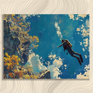 Scuba Diving canvas wall art, underwater adventure, ocean decor, beach house, aquatic life, water sports, diver gift, unique seascape, reef