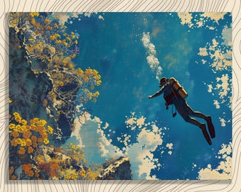 Scuba Diving canvas wall art, underwater adventure, ocean decor, beach house, aquatic life, water sports, diver gift, unique seascape, reef
