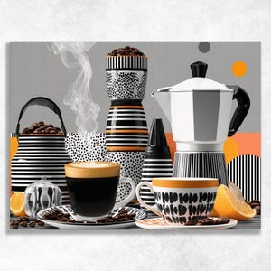 Modern Coffee Canvas Wall Art - Espresso Moka Pot Beans Pop Poster Print Decor Painting Gift for Coffee Lovers Home Cafe Bar Decor Print