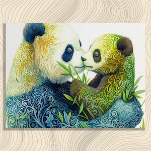 Pandas Bamboo Canvas Wall Art - Panda Painting Wildlife Art Print Nature Decor Colorful Gift for Pet Lovers and Art Enthusiasts