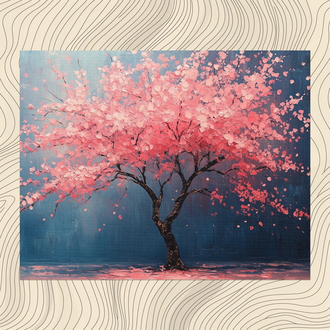 Cherry Blossom Canvas Wall Art, Elegant Acrylic Painting of Full Bloom