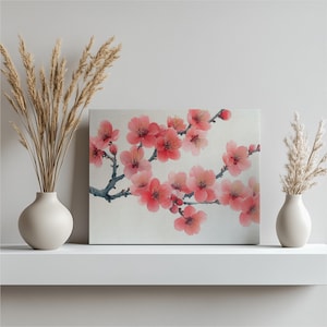 Plum Blossom Canvas Wall Art Print – Elegant Sumi E Painting for Spring Decor, Japanese Floral Gift for Art Lovers Minimalist Home Decor
