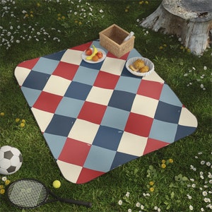 Waterproof Gingham Picnic Blanket | Roll Up Camping Mat, Foldable Beach Mat, Large, Soft, Travel, Summer, Family, Lightweight, Portable