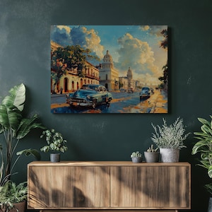 Cuba canvas wall art vivid imagery exquisite details American cars Havana landscape painting vibrant colors beautiful classical scenery