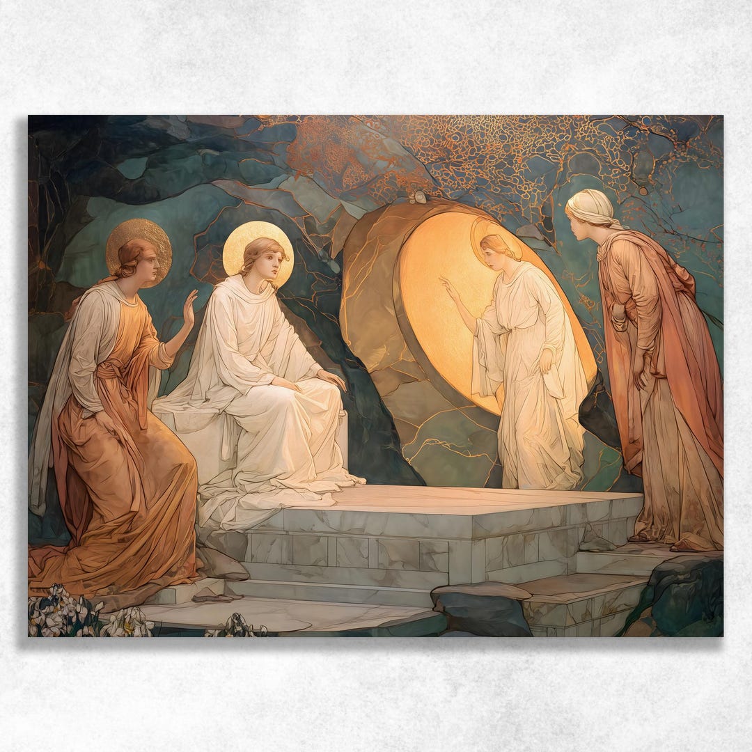 Resurrection Canvas Wall Art - Angel at Empty Tomb Religious Easter ...