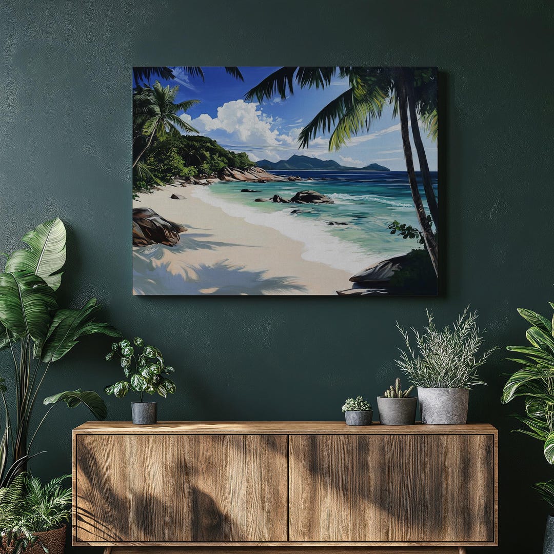 Seychelles Beach Art Tropical Wall Art Ocean Painting Art Palm Tree Art ...