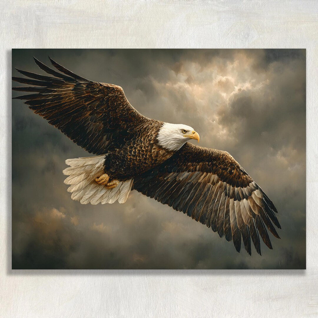 Majestic Bald Eagle Canvas Wall Art - Realistic Wildlife Painting Print ...