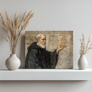 Mittelalterliche Alchemie Kunstdruck auf Leinwand - alte Mönch Illustration auf Pergament Manuskript Stil Druck gothic esoterisches Dekor okkulte Symbolik