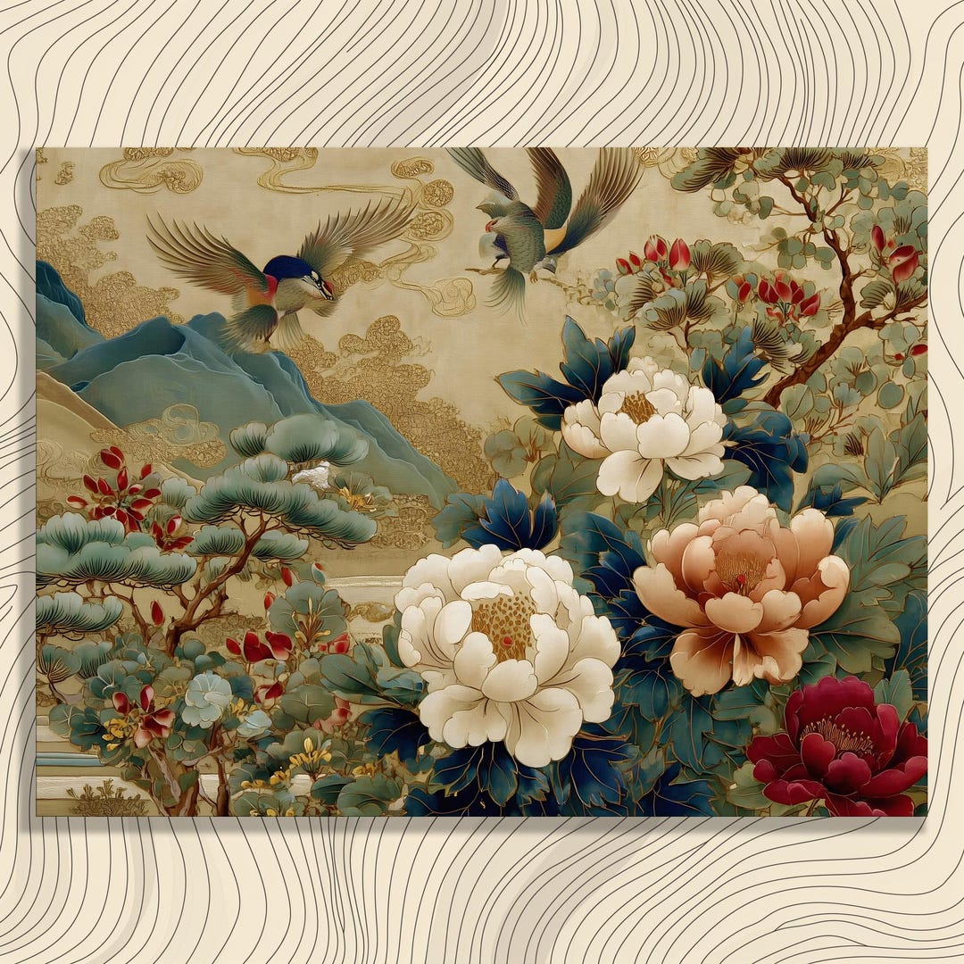 Peony and Bird Art Print - Traditional East Asian Floral Decor - Etsy