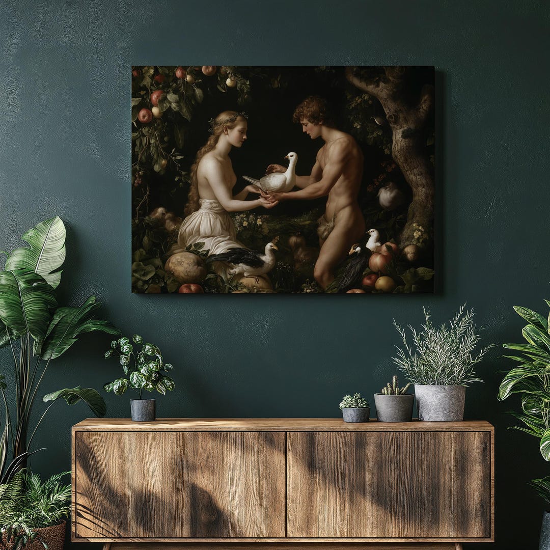 Adam and Eve Canvas Wall Art – Garden of Eden Biblical Artwork Print ...
