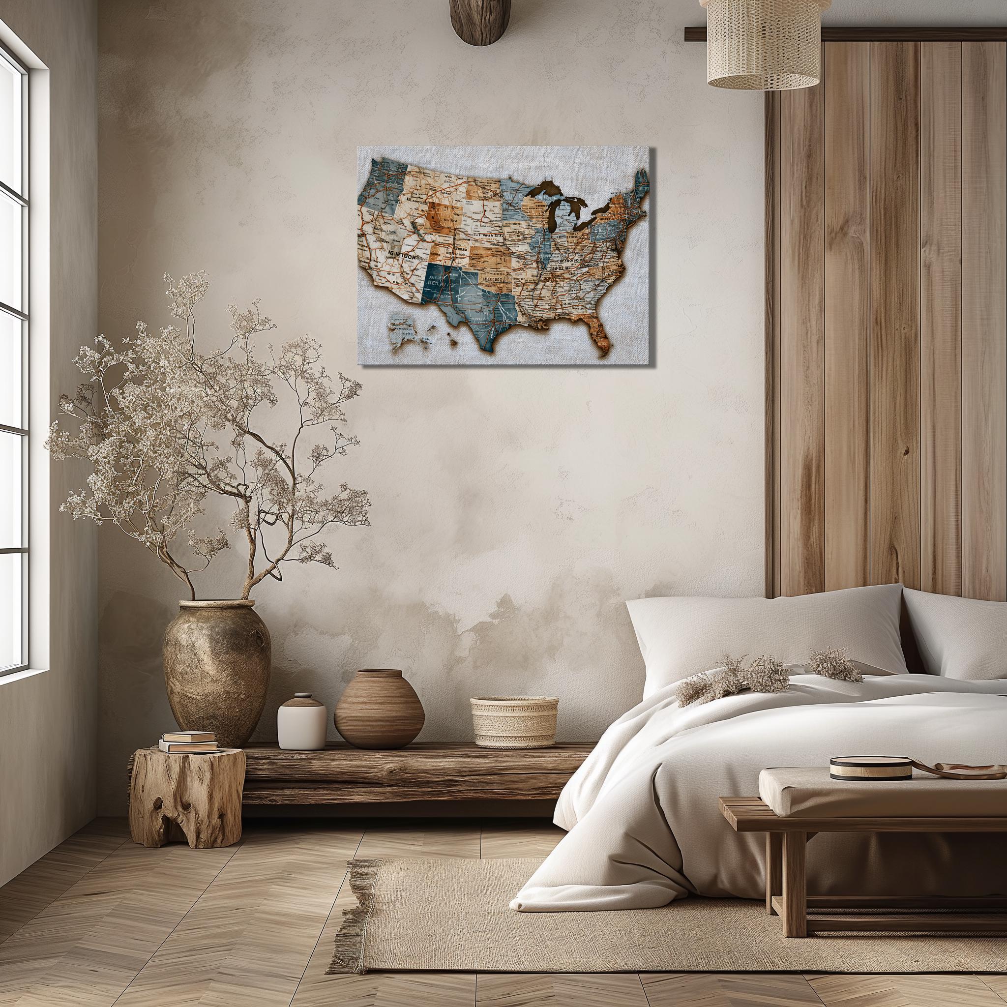 United States Map Canvas Wall Art - Vintage Route 66 Map Print With ...
