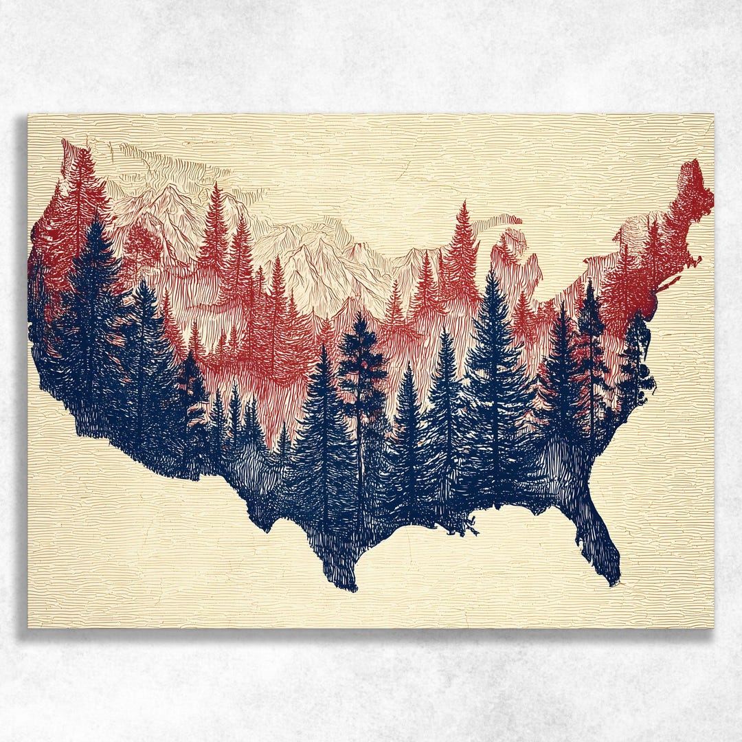 United States Map Canvas Wall Art - Vintage USA Map Patriotic American ...