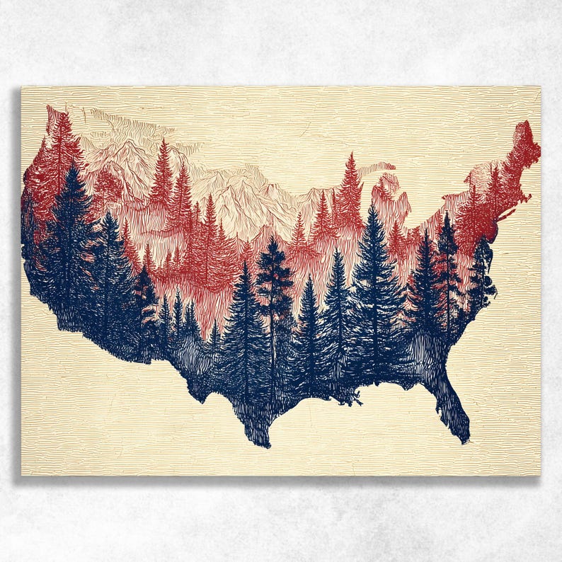 United States Map Canvas Wall Art - Vintage USA Map Patriotic American ...