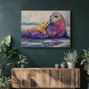 Seals Art Print Marine Wildlife Seal Pup Mother Seal Decor Ocean Life Art Nature Artwork Wall Art Nursery Living Room Sea Life Art