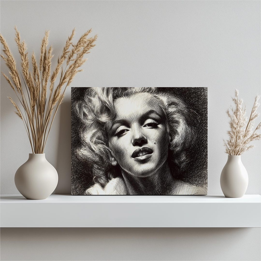 Marilyn Monroe Canvas Wall Art – Iconic Hollywood Portrait, Black and ...