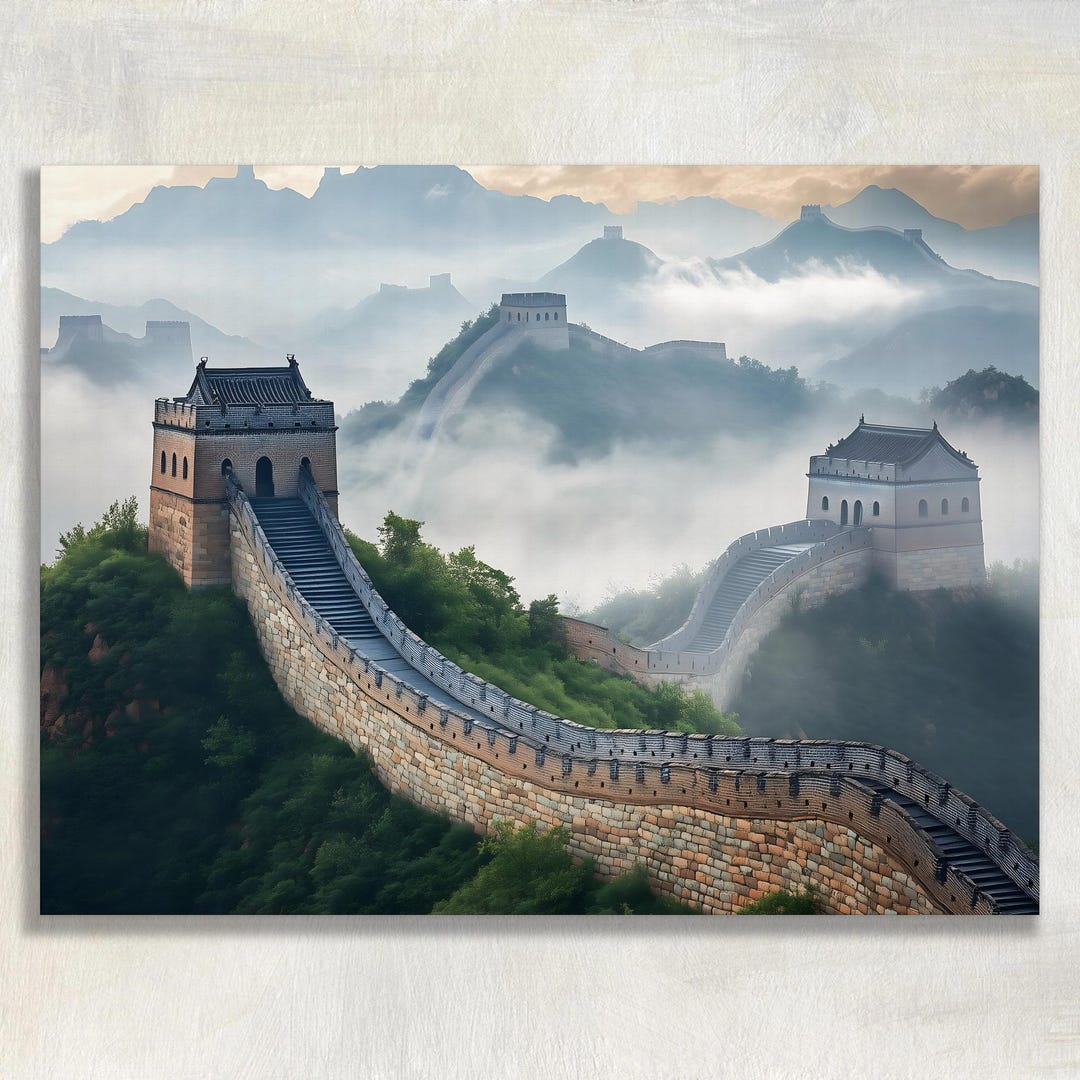 China Great Wall Canvas Wall Art - Misty Chinese Mountain Landscape ...