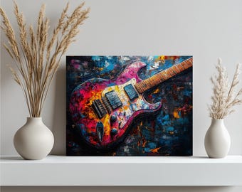 Electric Guitar Canvas Wall Art, Colorful Graffiti Style