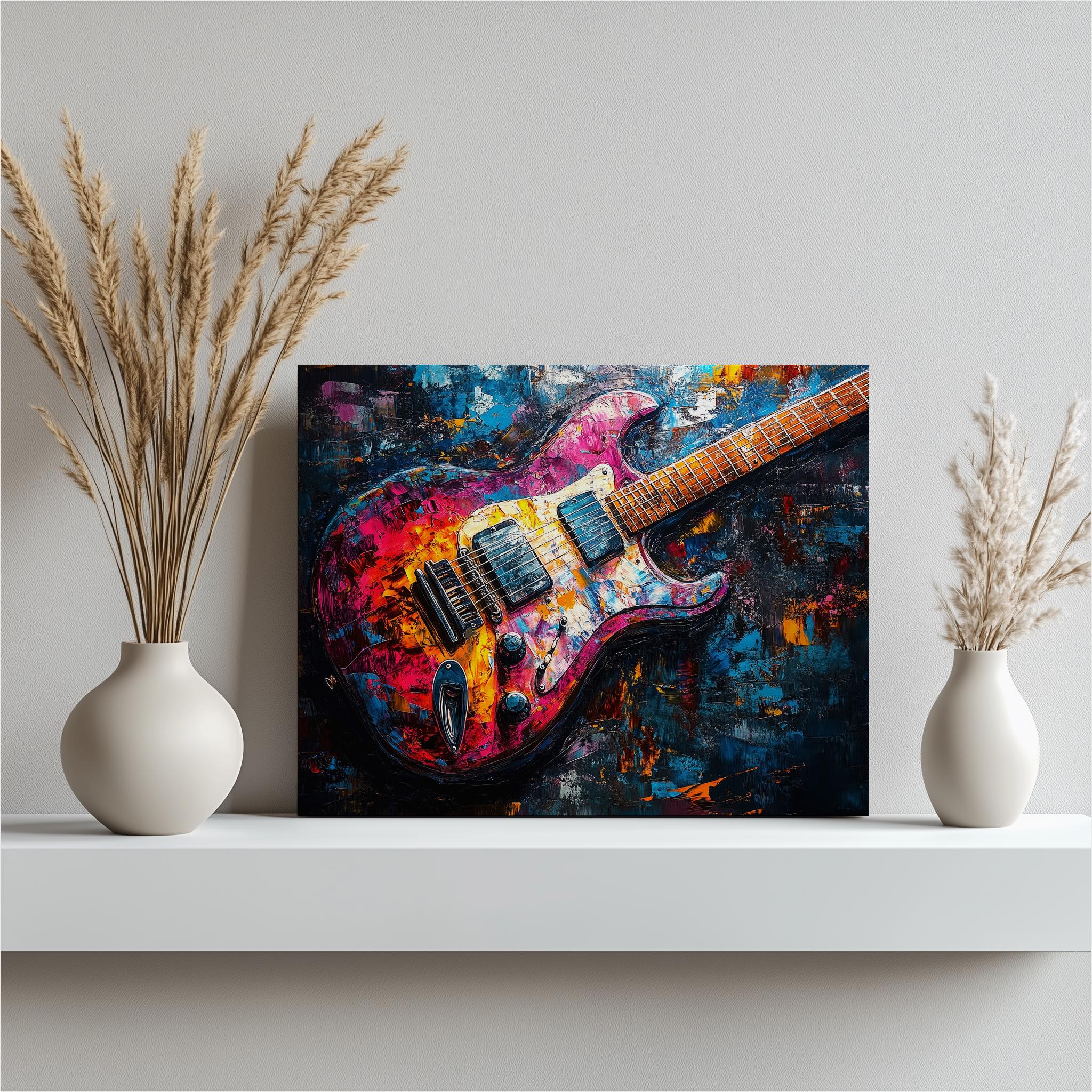 Electric Guitar Canvas Wall Art, Colorful Graffiti Style Artwork
