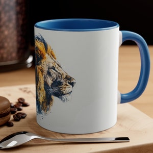 Blue Yellow Lion Mug | Animal Lover, Coffee Mug, Tea Mug, Nature, Present, Gift, Birthday, Holiday, Vacation, Beautiful Mugs, Popular