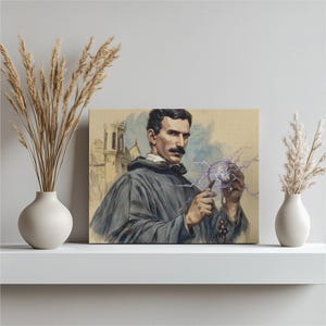 Vintage Science Canvas Wall Art - scientist illustration plasma globe electricity artwork steampunk canvas industrial decor inventor gift