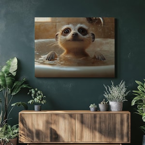 Stunning Meerkat Canvas Wall Art Print, Cute Animal Painting Decor for Living Room Nursery Bathroom, Unique Gift for Animal Lovers
