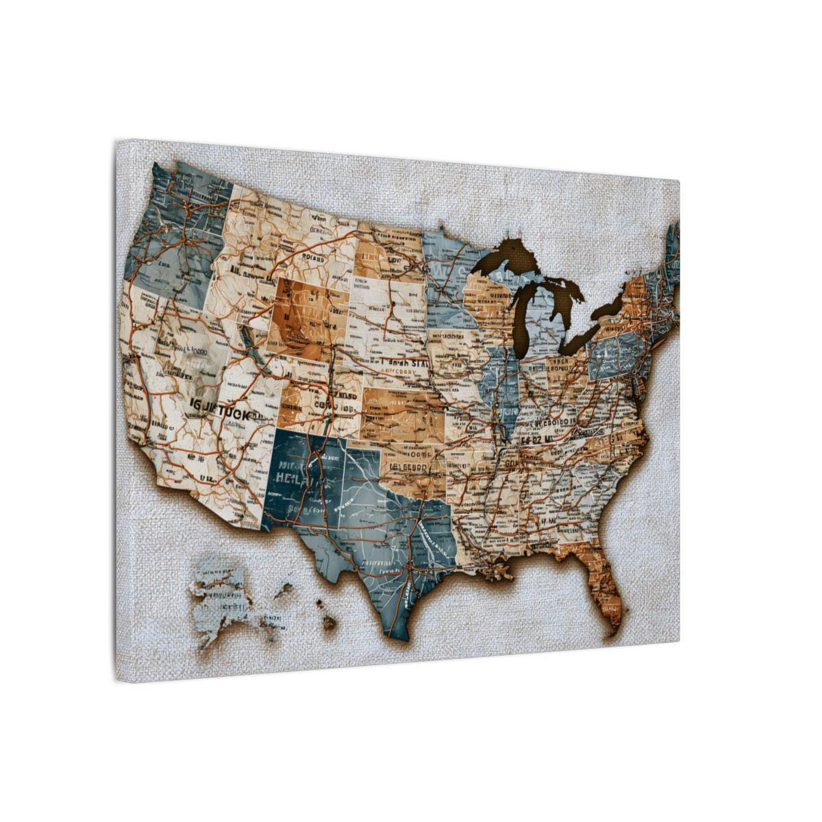 United States Map Canvas Wall Art - Vintage Route 66 Map Print With ...
