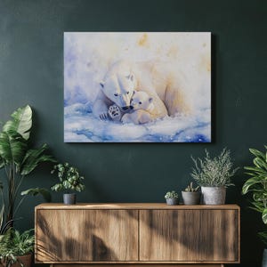 Polar Bears Nature Art Polar Bear Painting Arctic Wildlife Snowy Landscape Art Winter Scene Canvas Polar Bear Decor Polar Bear Prints