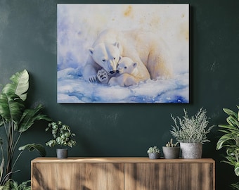 Polar Bears Nature Art Polar Bear Painting Arctic Wildlife Snowy Landscape Art Winter Scene Canvas Polar Bear Decor Polar Bear Prints
