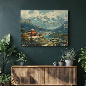 North Korea Canvas Wall Art, Detailed Nostalgic Painting Decor, Traditional Korean Architecture on High-Quality Canvas, Realistic Cinematic