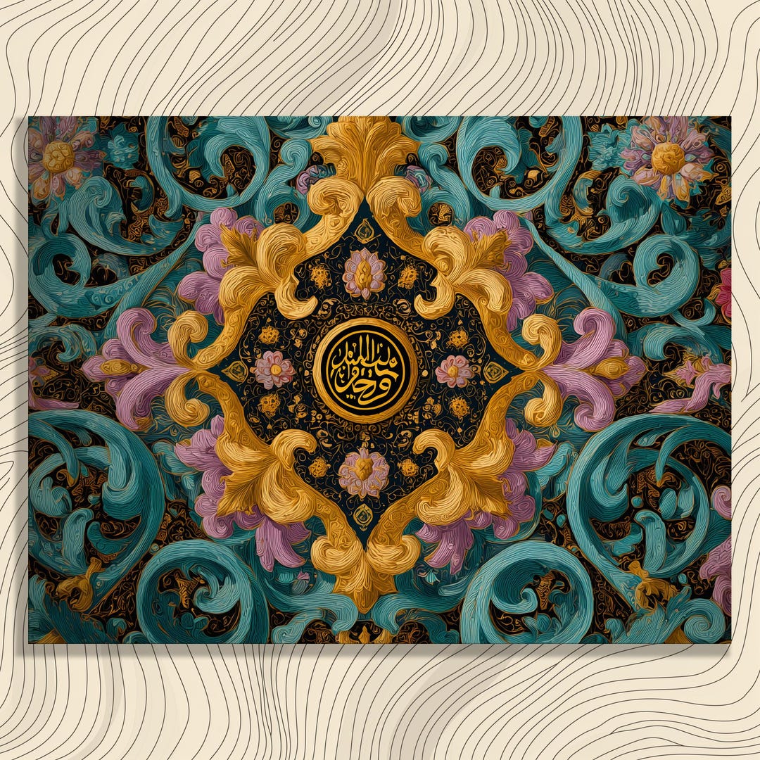 French Rococo Arabesque Arabic Calligraphy Canvas Wall Art Rococo Arabesque Medallion Pastel ...