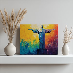 Christ the Redeemer Rio de Janeiro Brazil Canvas Wall Art Painting - Vibrant Religious Decor - Scripture on Canvas Gift for Art Lovers