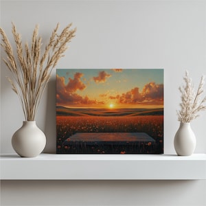 Sunset Prairie canvas muurkunst print – bloemen landschapsschilderij voor natuurdecor, Kansas Tallgrass print, perfect cadeau voor thuiskantoor