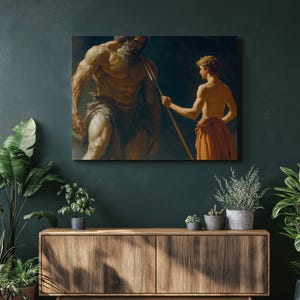 david and goliath, goliath and david, biblical story, biblical goliath, classic painting, heroism art, strength, masculine wall art