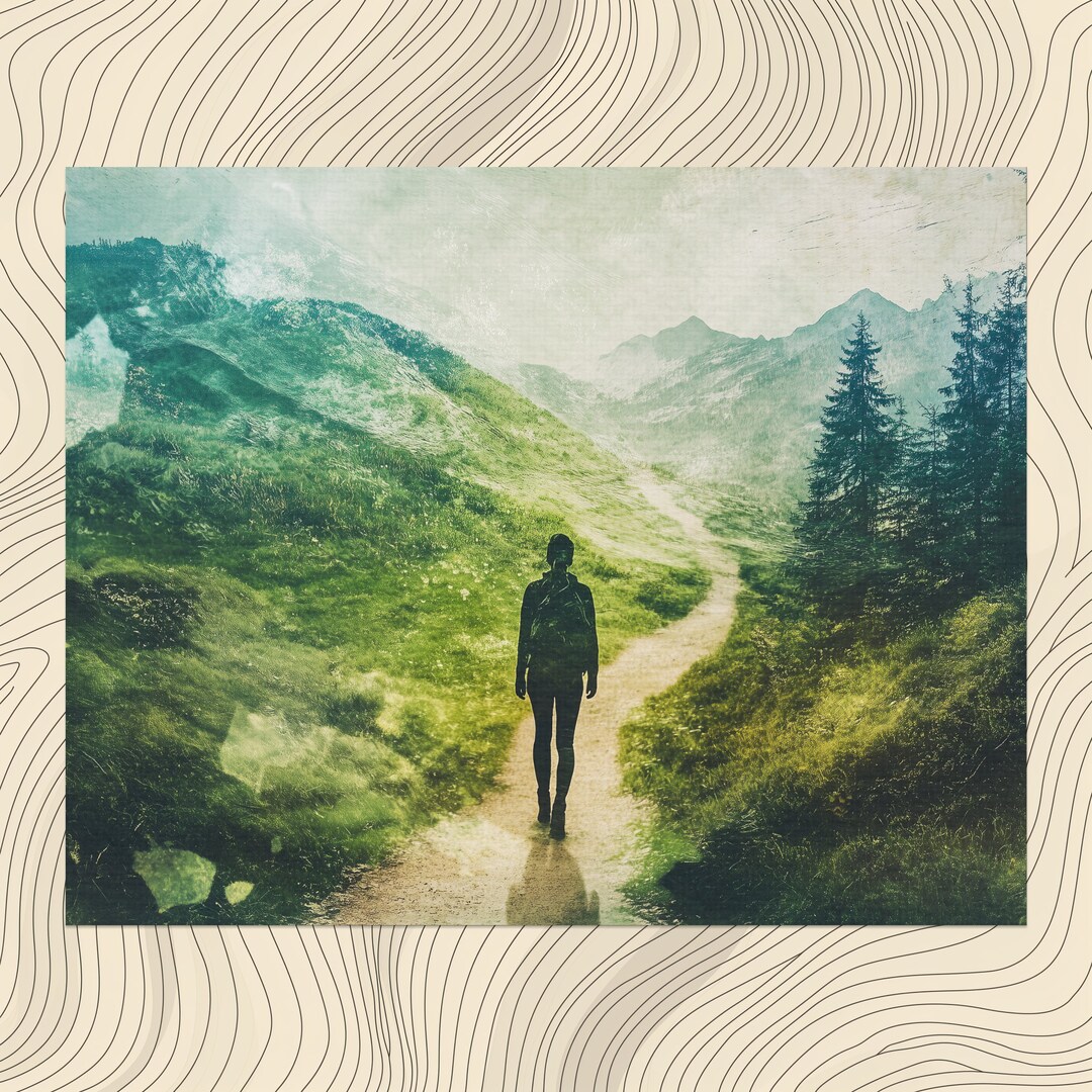 Journey Hiker Canvas Wall Art, Forest Nature Hiker Photo Print Earthy