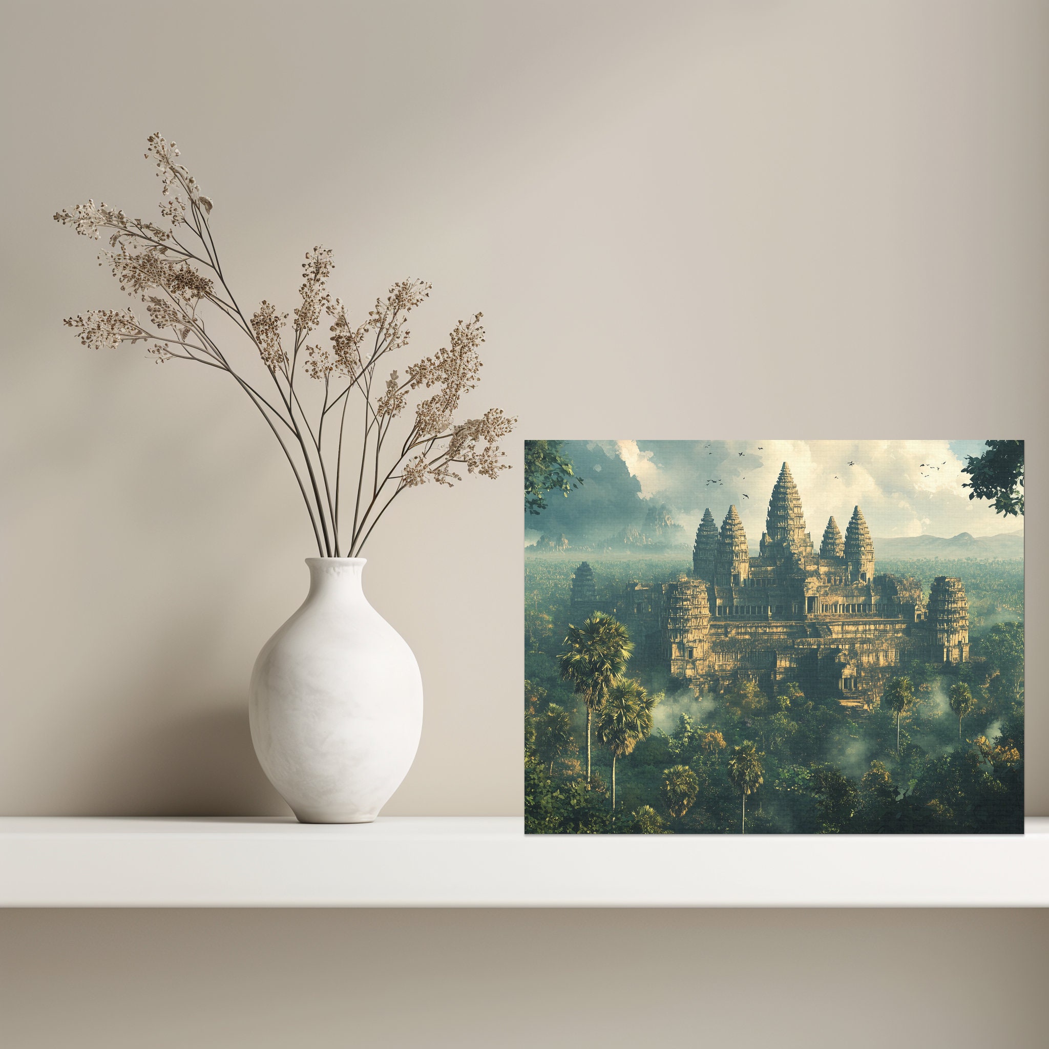 カンボジア寺院のキャンバス壁アート、素晴らしいアンコールワットの