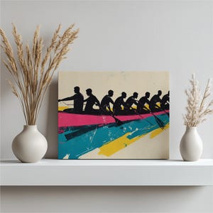 Vibrant Rowing Team Canvas Wall Art – Modern Colorful Prints for Living Room, Gym Office Décor – Active Lifestyle Sports Artwork