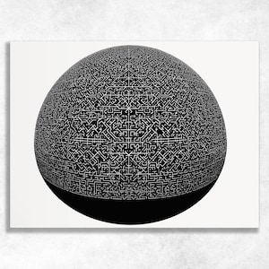 Cuadro abstracto de laberinto esférico para pared - Impresión geométrica de ilusión óptica en blanco y negro - Decoración abstracta moderna - Regalo único tipo rompecabezas
