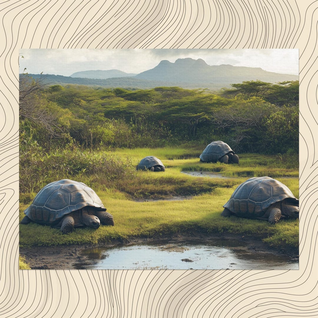 Ecuador Canvas Wall Art Galapagos Giant Tortoises Unique Design Vibrant