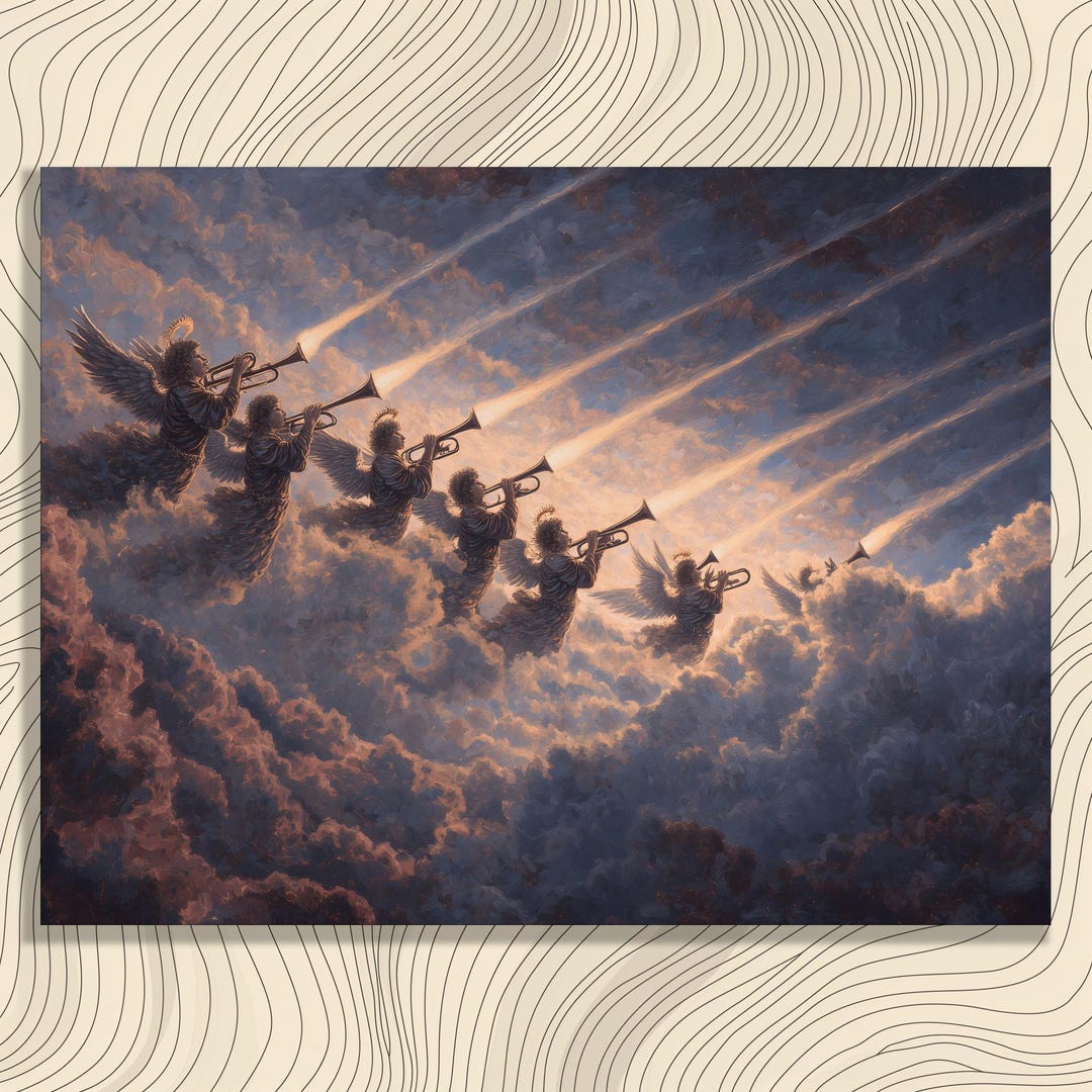 Angels With Trumpets Canvas Wall Art - Celestial Choir in Glowing ...