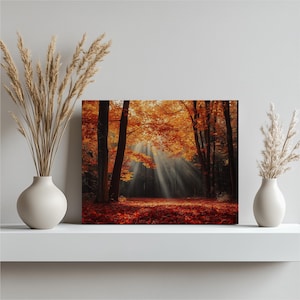 Autumn Forest Glow Canvas Wall Art Painting Print - Colorful Fall Foliage Nature Decor, Rustic Leaves Landscape Art Gift for Home Decor