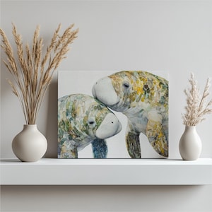 Manatees Watercolor Artwork Canvas Prints Watercolor Art Print Marine Life Art Sea Animal Painting Underwater Decor Nature Prints
