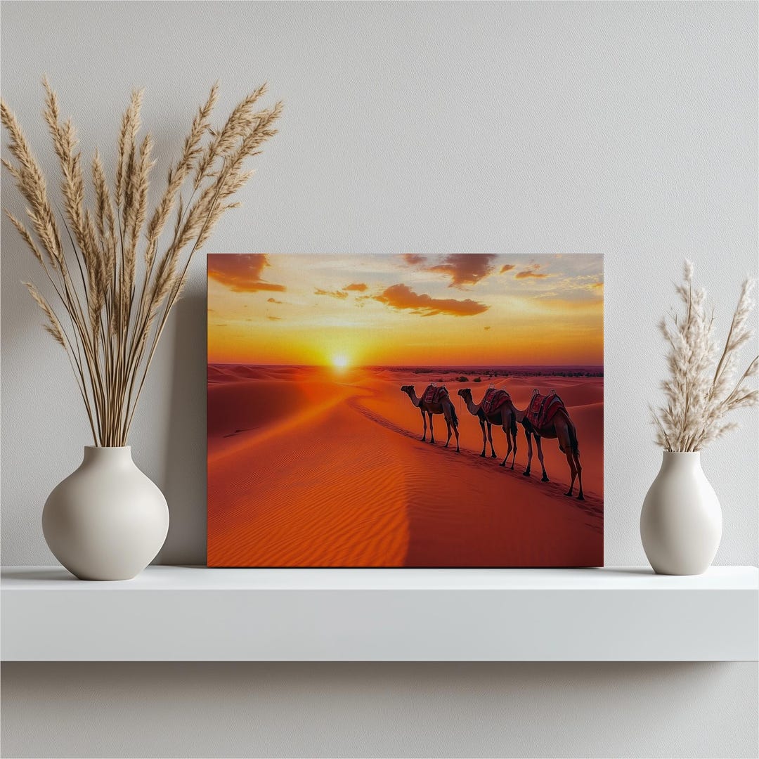 鮮やかなオマーン砂漠の夕日のキャンバス壁アート絵画プリント装飾
