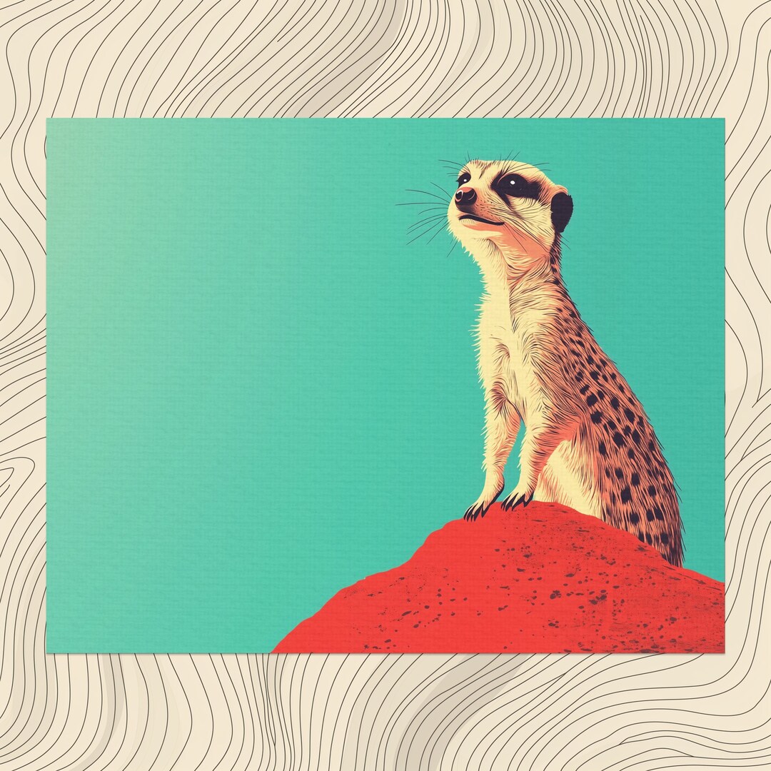 Playful Meerkat Canvas Wall Art, Red Rock Nature Painting Turquoise Sky