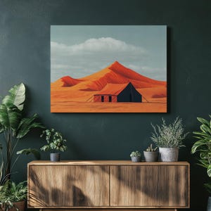 Moroccan Desert Berber Tent Wall Art Canvas Print – Minimalist Sand Dunes Painting Decor – Unique Travel Gift for Home and Office
