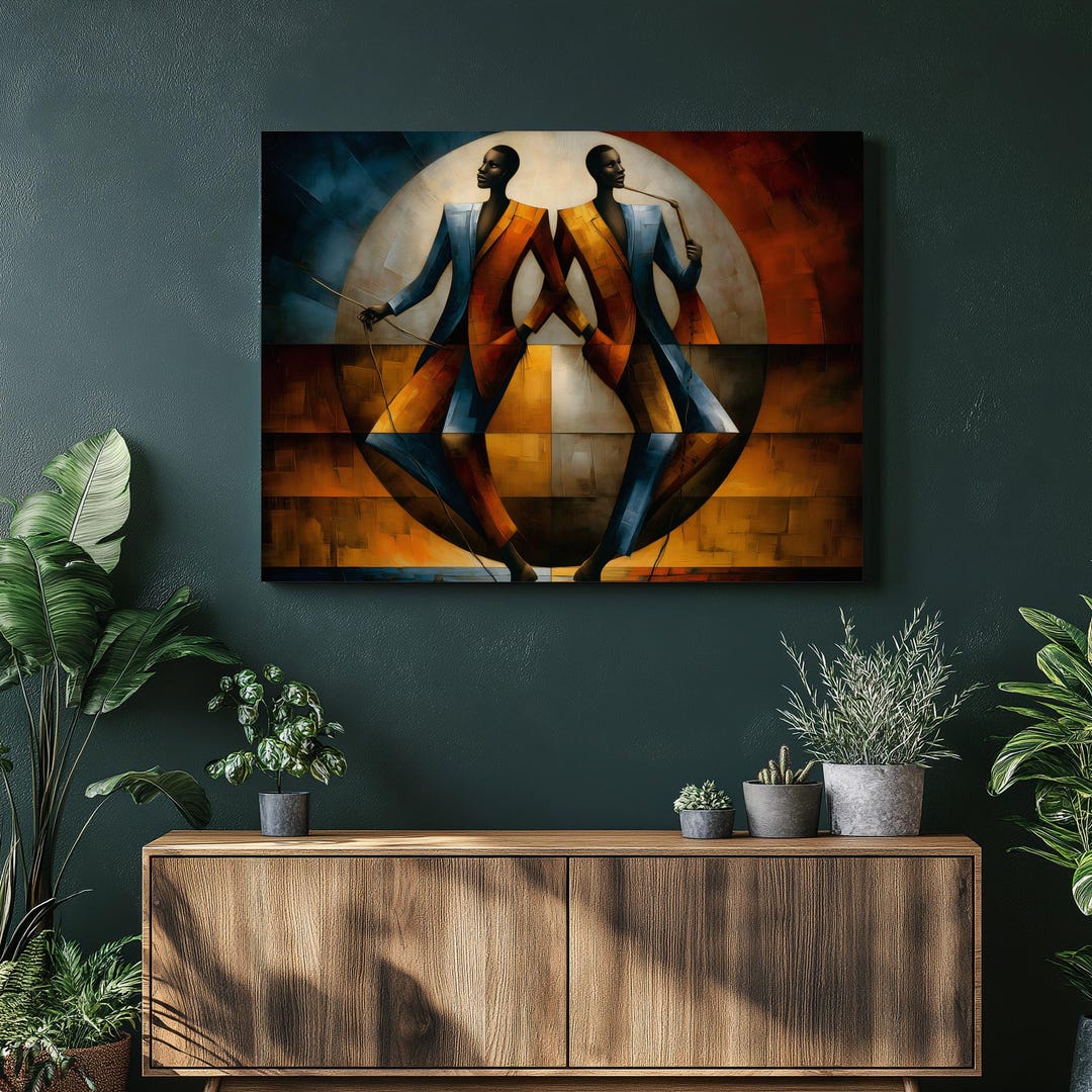 Mirror Figure Abstract Mirror Figures Canvas Wall Art – Geometric Symmetry Blue ...